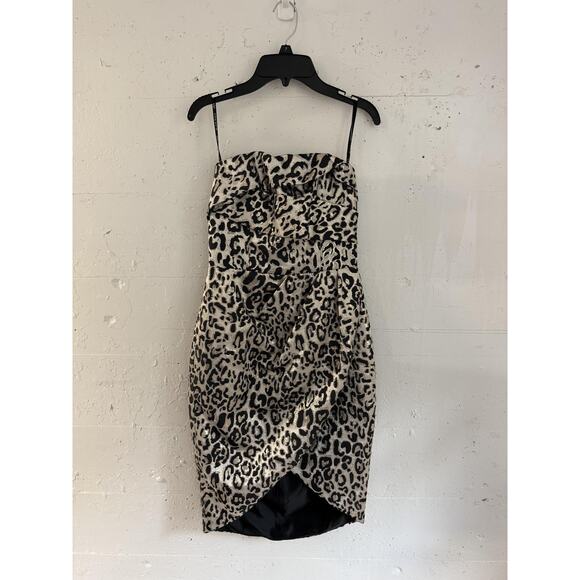 Black Halo Eve Tamara Dress Womens 2 Metallic Leopard Strapless Animal Print - Picture 1 of 10